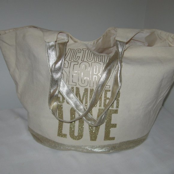 Victorias Secret Canvas Large Beach Bag Tote - Picture 2 of 9